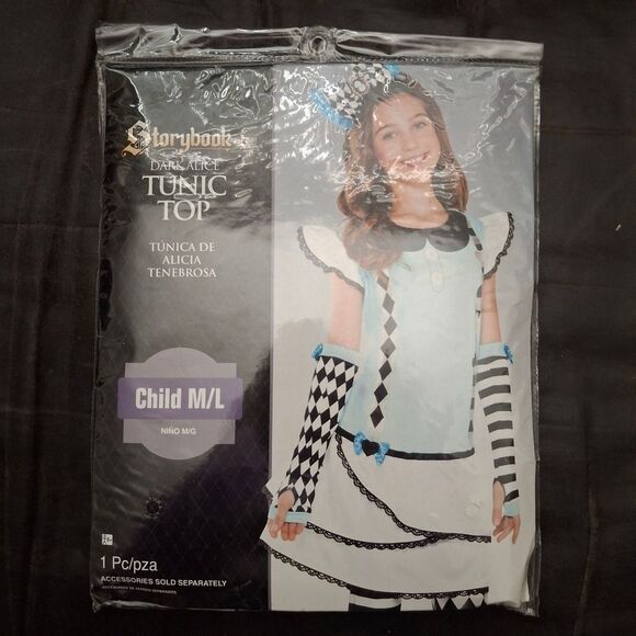 Storybook Dark Alice In Wonderland Girls Long Sleeve Shirt Top Costume - Picture 4 of 7